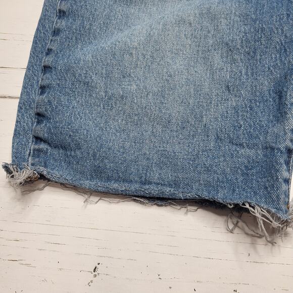 Madewell High Rise Long Denim Jean Shorts Medium Wash Raw Hem Button Fly 28 - Picture 6 of 10